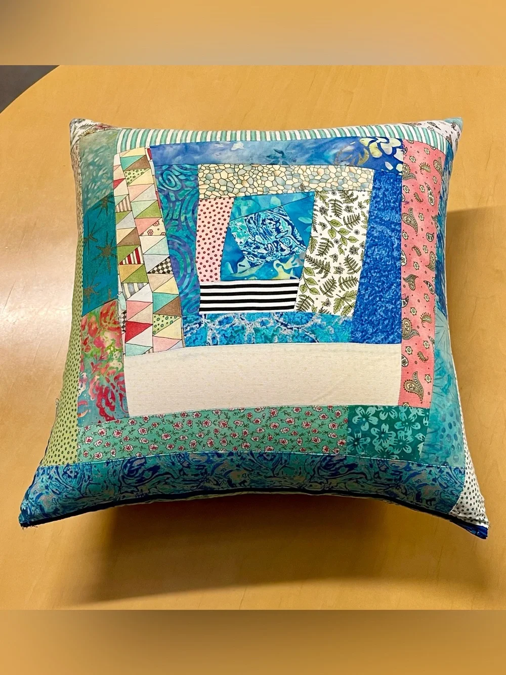 Handmade Patchwork Quilted Pillow 16x16 Boho Cottagecore